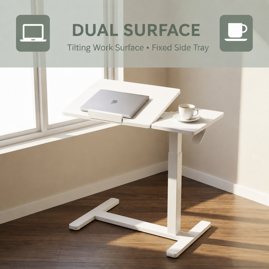 YoYo Casa FA116 Mobile Pneumatic Desk with Tilting Desktop – White