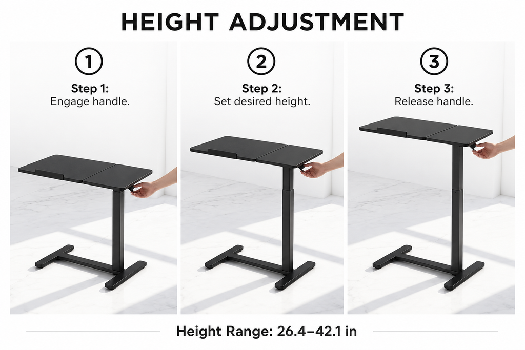 YoYo Casa FA116 Mobile Pneumatic Desk with Tilting Desktop – Black