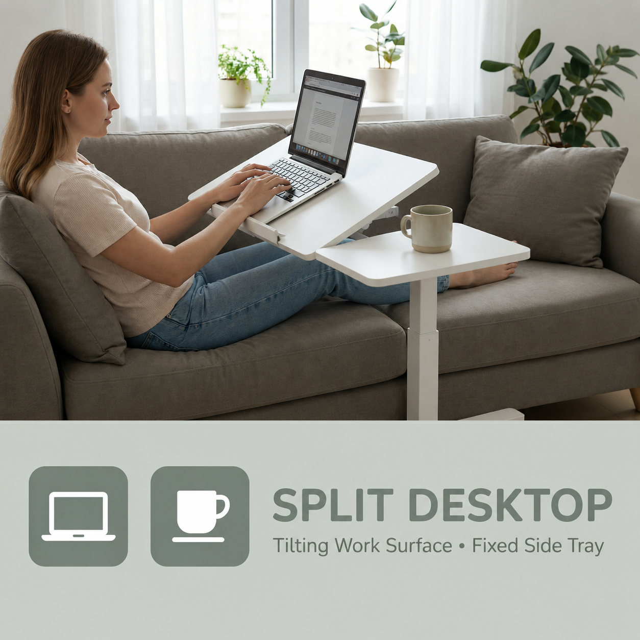 YoYo Casa FA116 Mobile Pneumatic Desk with Tilting Desktop – White