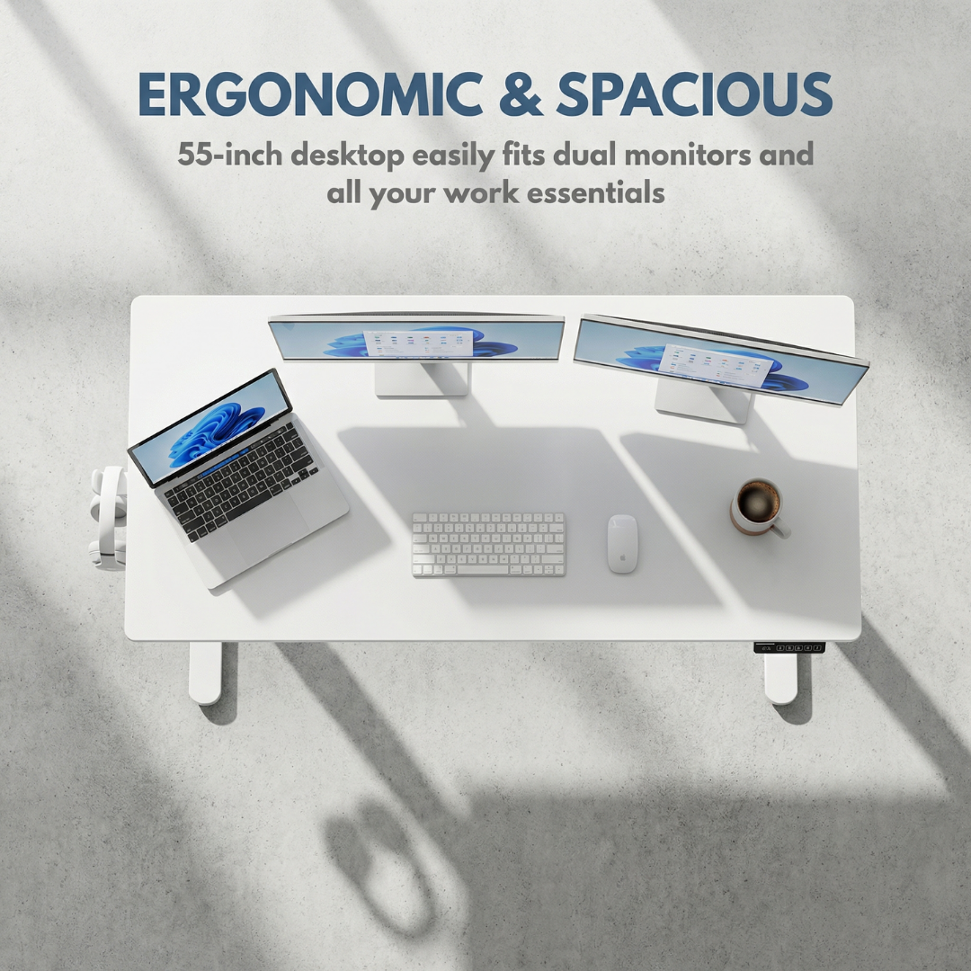YoYo Casa 55-Inch Electric Standing Desk with 3 Memory Presets – White