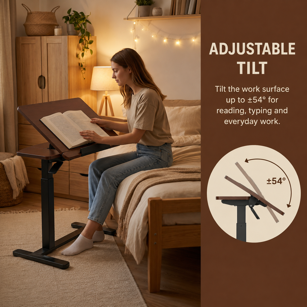 YoYo Casa FA116 Mobile Pneumatic Desk with Tilting Desktop – Dark Walnut