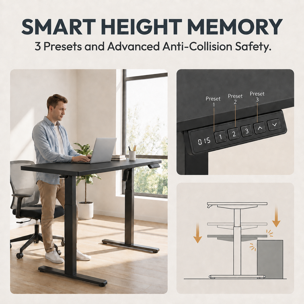 YoYo Casa 55-Inch Electric Standing Desk with 3 Memory Presets – Black