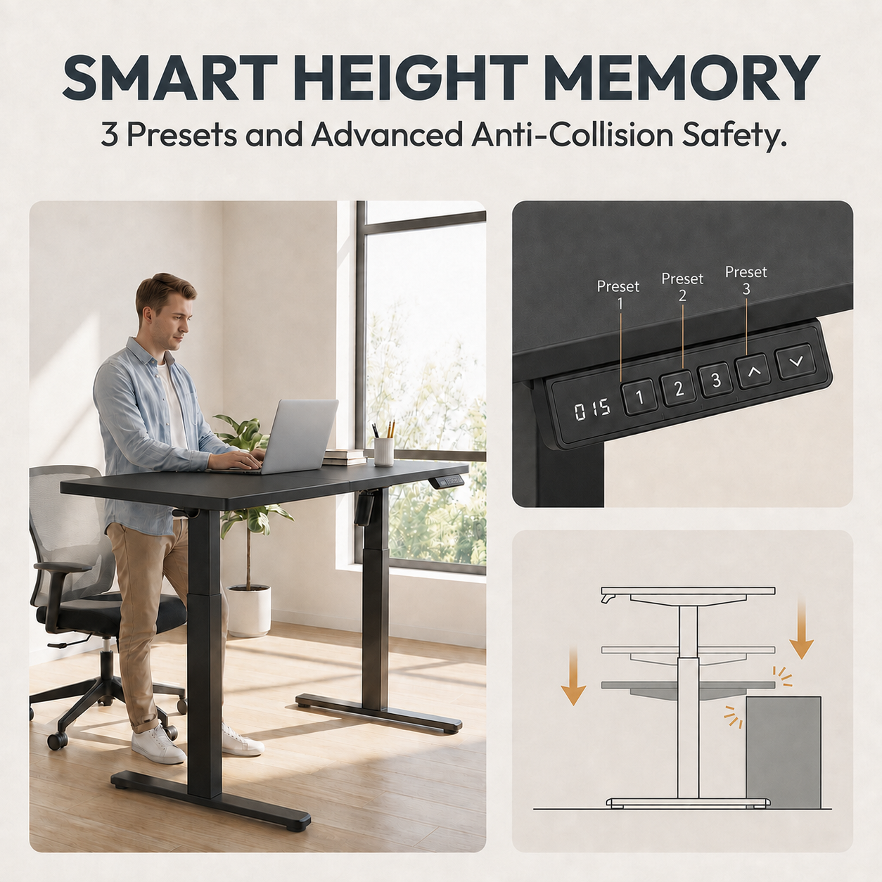 YoYo Casa 55-Inch Electric Standing Desk with 3 Memory Presets – Black