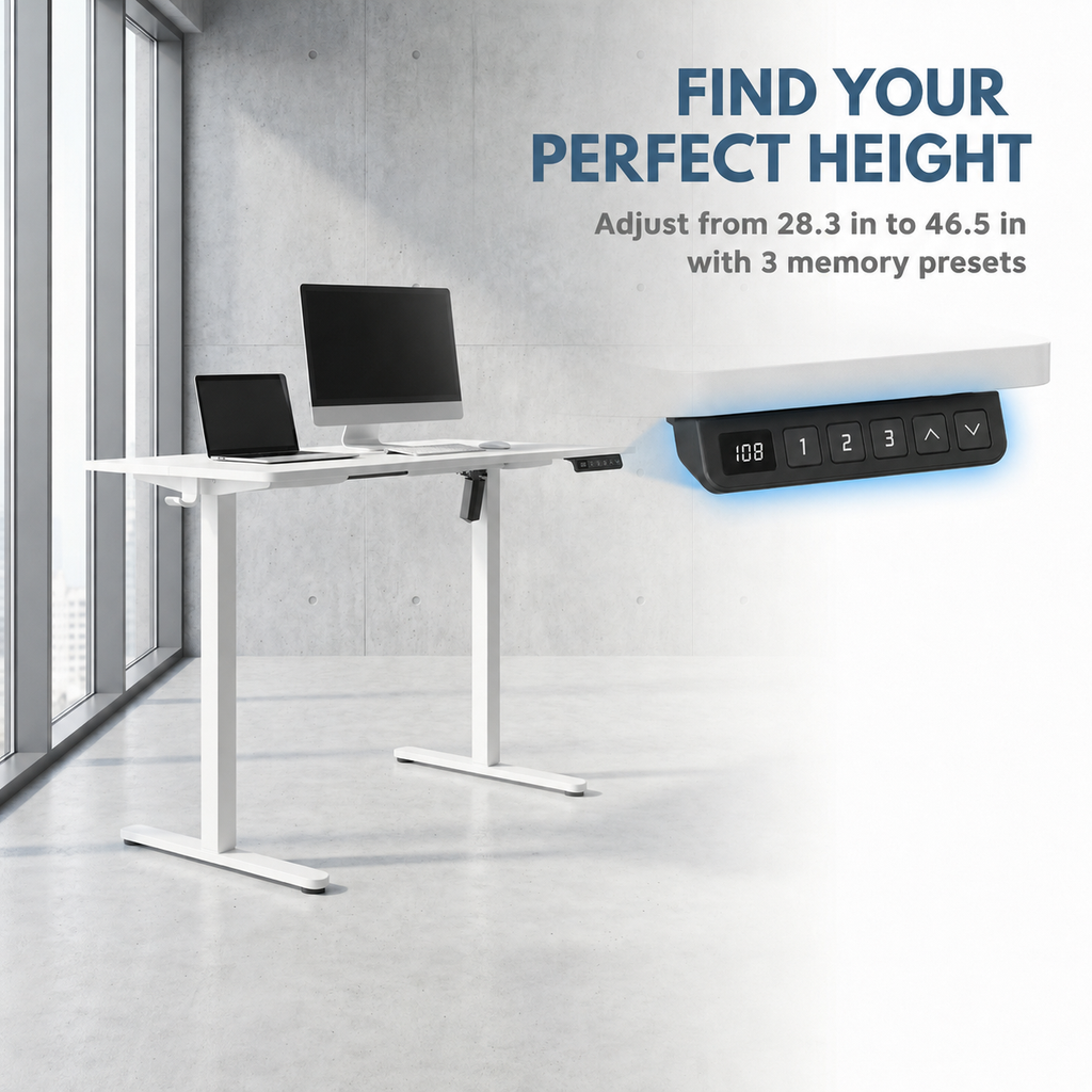 YoYo Casa 55-Inch Electric Standing Desk with 3 Memory Presets – White