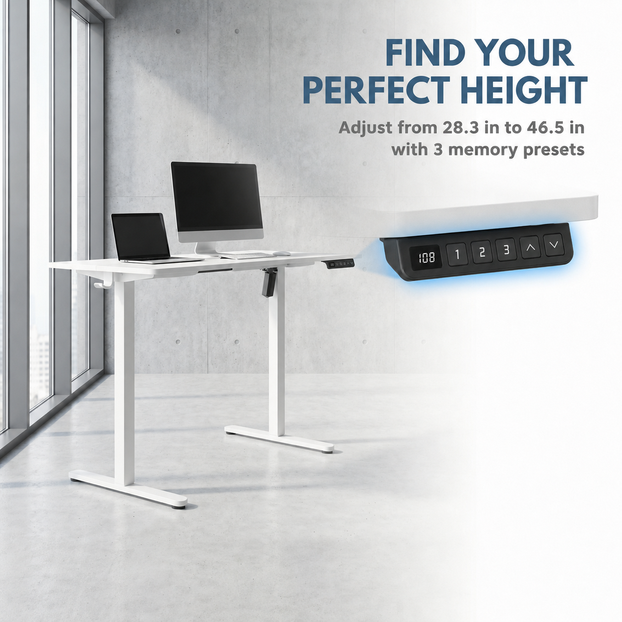 YoYo Casa 55-Inch Electric Standing Desk with 3 Memory Presets – White