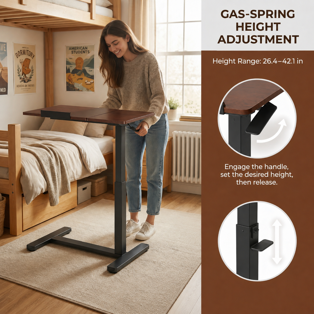YoYo Casa FA116 Mobile Pneumatic Desk with Tilting Desktop – Dark Walnut