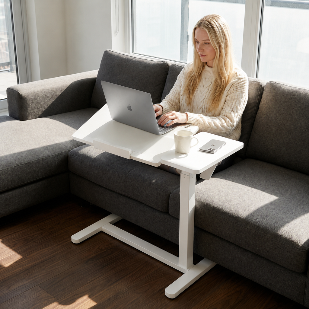 YoYo Casa FA116 Mobile Pneumatic Desk with Tilting Desktop – White