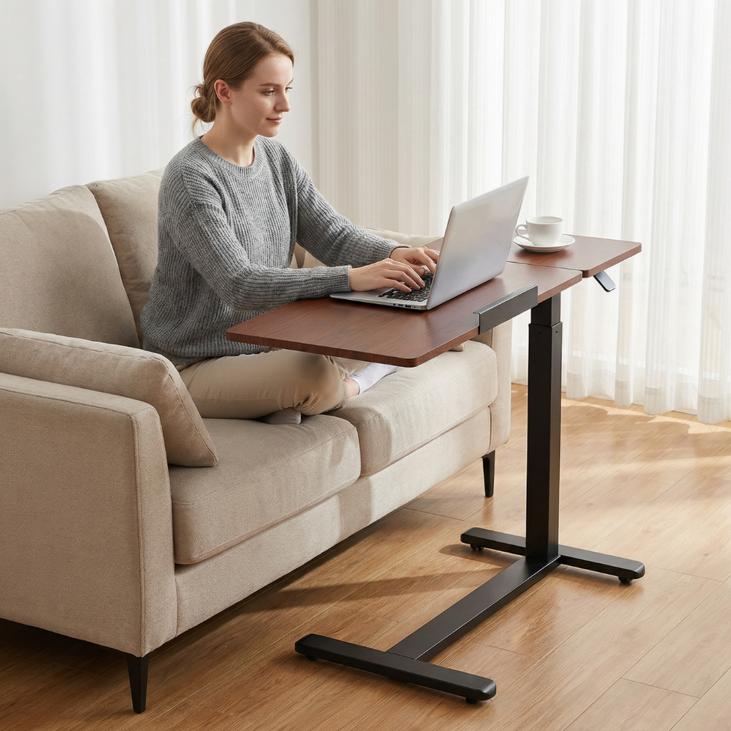 YoYo Casa FA116 Mobile Pneumatic Desk with Tilting Desktop – Dark Walnut