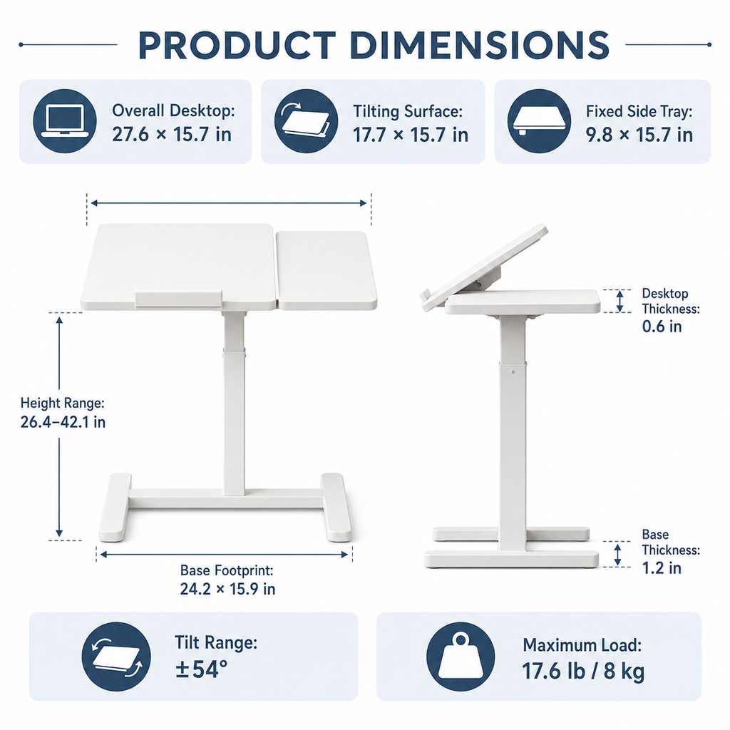 YoYo Casa FA116 Mobile Pneumatic Desk with Tilting Desktop – White