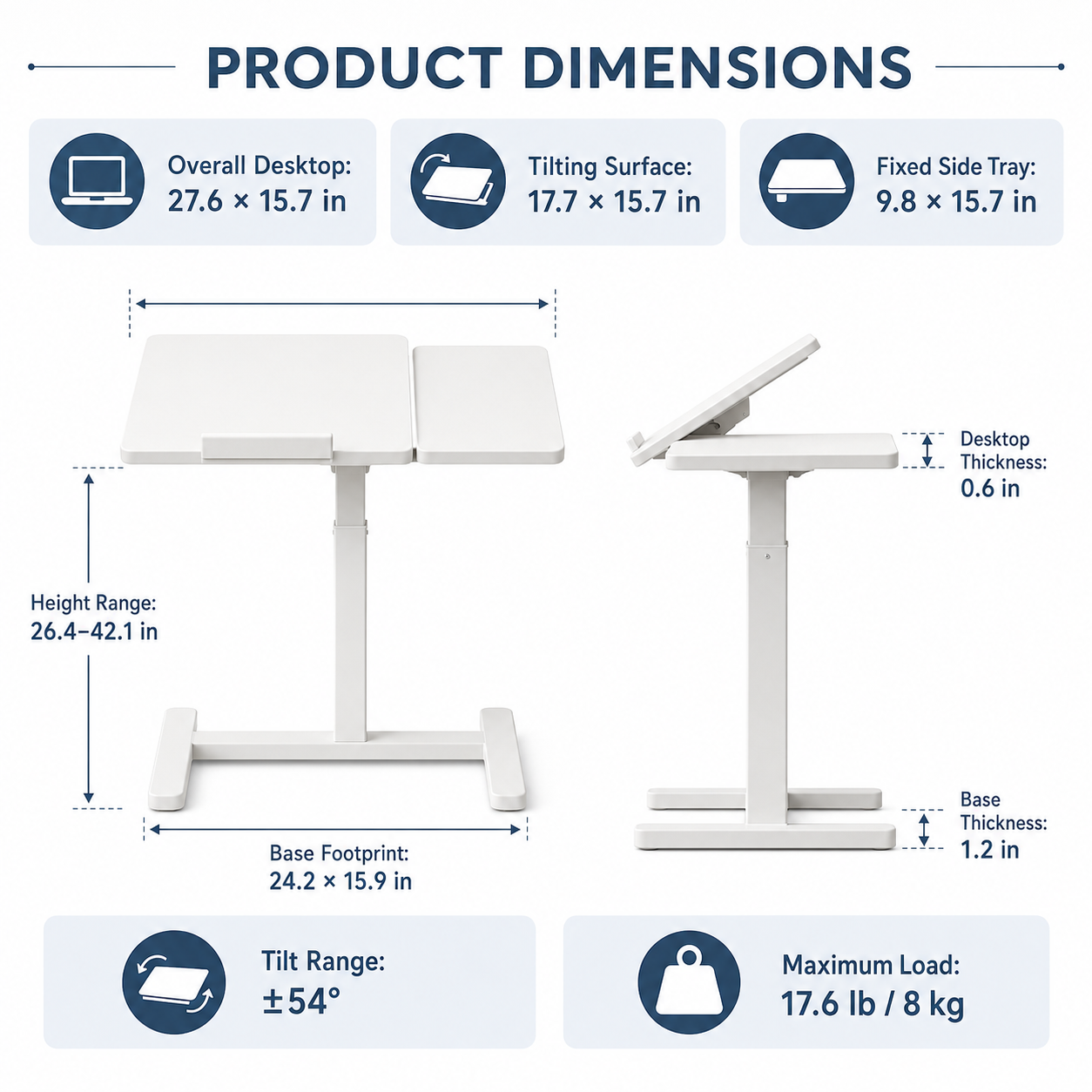 YoYo Casa FA116 Mobile Pneumatic Desk with Tilting Desktop – White